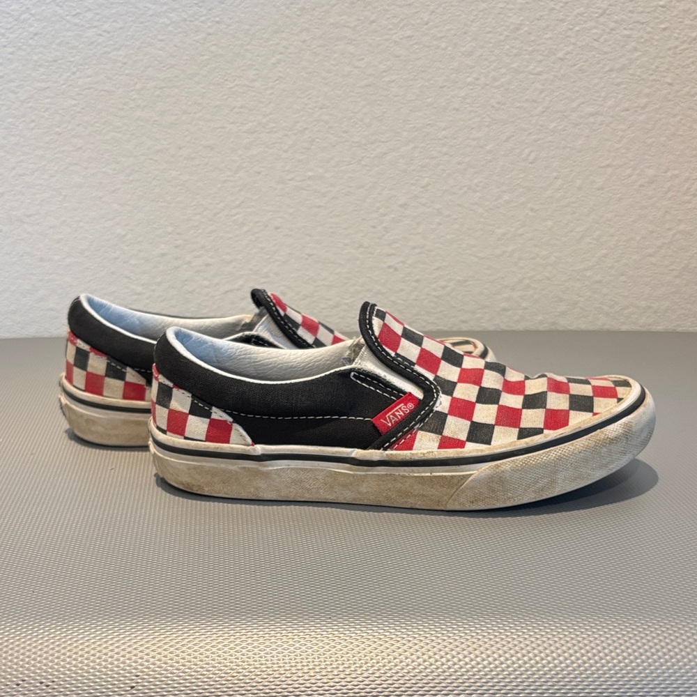 Vans Red and White Checkered Slip-Ons